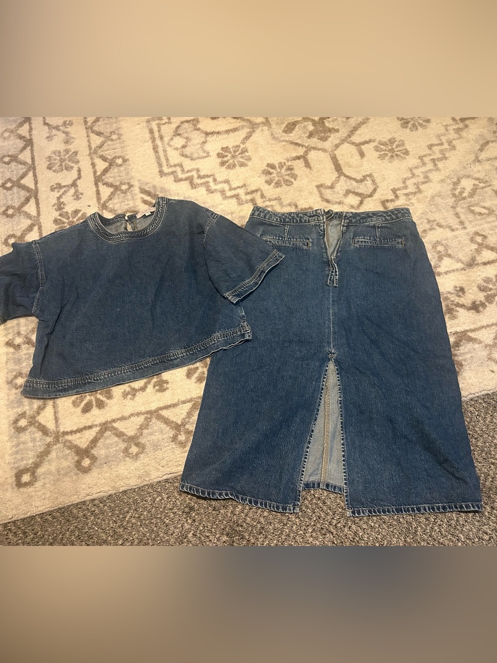 Loft Denim Two-Piece Set - Dark Blue Top & Skirt